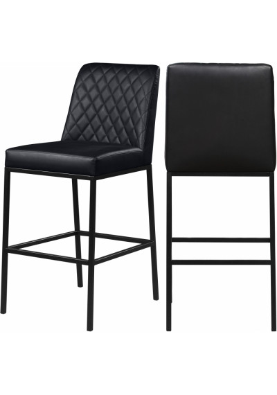 Black Faux Leather Diamond Quilted Bar Stool Black Legs Set of 2