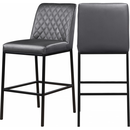 Grey Faux Leather Diamond Quilted Bar Stool Black Legs Set of 2