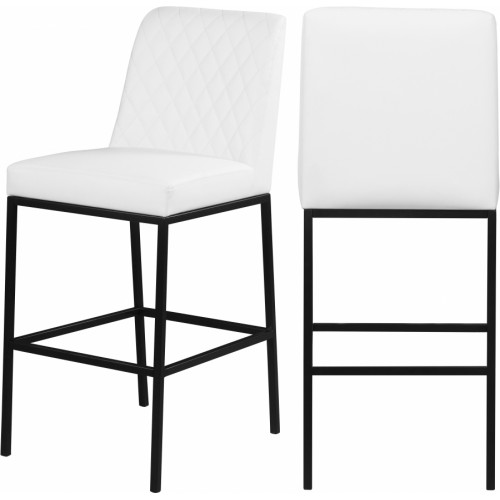 White Faux Leather Diamond Quilted Bar Stool Black Legs Set of 2