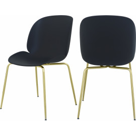 Black Mid Century Accent Dining Chair Gold Legs Set of 2