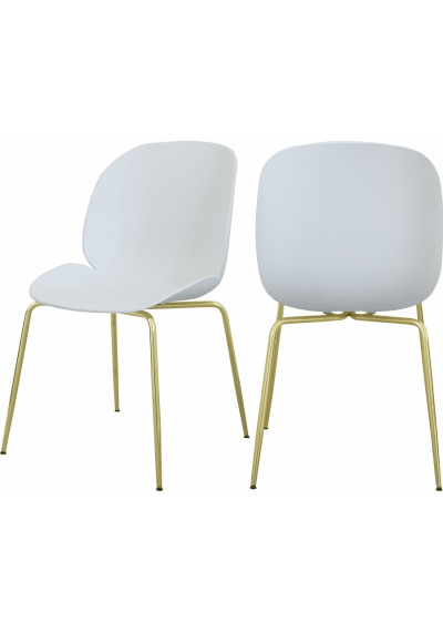 White Mid Century Accent Dining Chair Gold Legs Set of 2