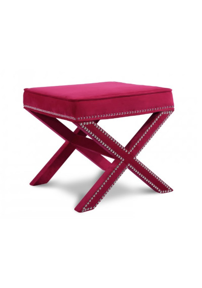 X Frame Fuchsia Hot Pink Velvet Ottoman Footstool