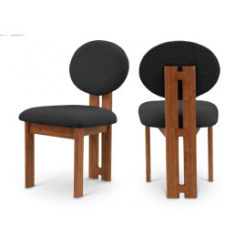 Brown Wood and Black Boucle Fabric Contemporary Dining Chair Set 2