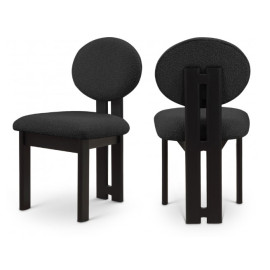 Black Wood and Black Boucle Fabric Contemporary Dining Chair Set 2
