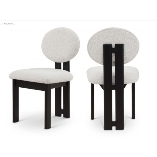 Black Wood and Cream Boucle Fabric Contemporary Dining Chair Set 2