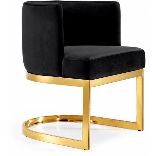 Black Velvet Barrel Shape Gold Base Dining Accent Chair