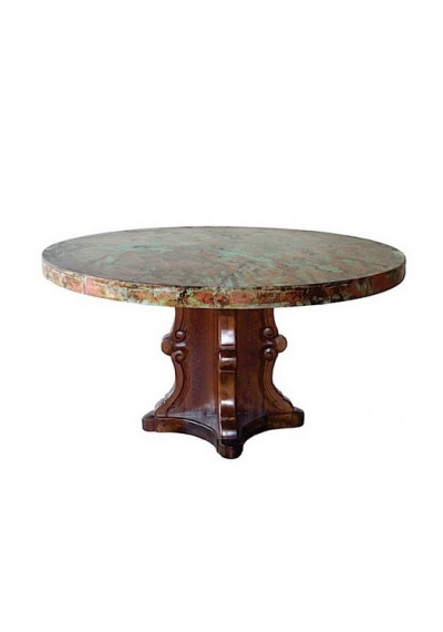 Designer Carved Base Hammered Oxidized Copper Top Dining Table 
