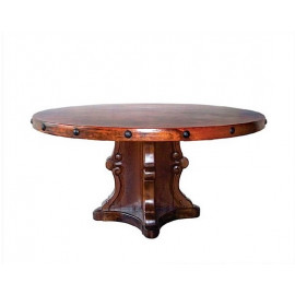 Carved Wood Base Hand Hammered Copper Top Dining Table 