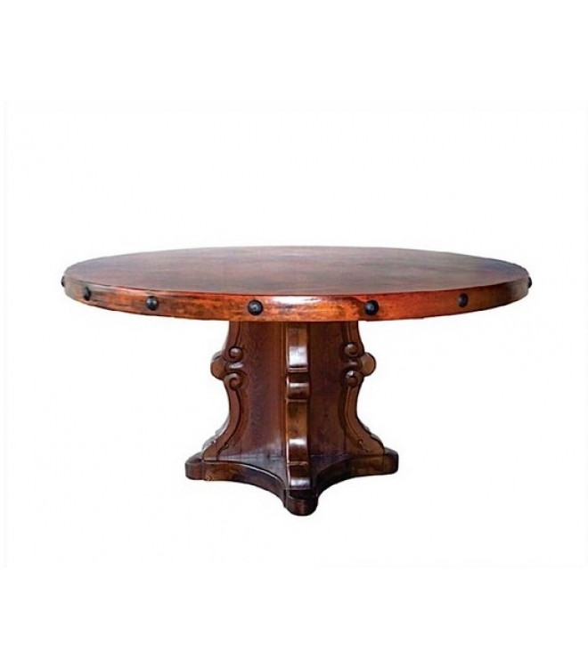 Carved Wood Base Hand Hammered Copper, Hammered Copper Oval Dining Table
