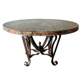 Designer Oxidized Copper Top Dining Table Wrought Iron Base 3 Sizes