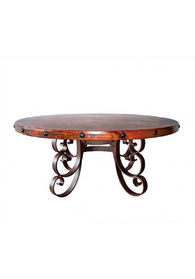 Designer Hammered Copper Top Dining Table Wrought Iron Base 3 Sizes