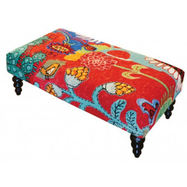 Colorful Blooming Cactus Ottoman Bench Hand Hooked Rug