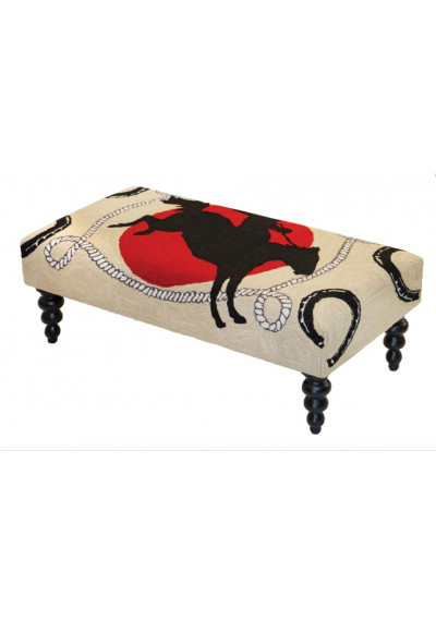 Cowboy Western Ottoman Bench Hand Hooked Rug