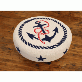 Ships Anchor Round Ottoman Coffee Table Hand Hooked Rug