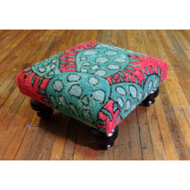 Colorful Blooming Cactus Ottoman Footstool Hand Hooked Rug