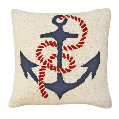 Ships Anchor Throw Pillow Hand Hooked Rug