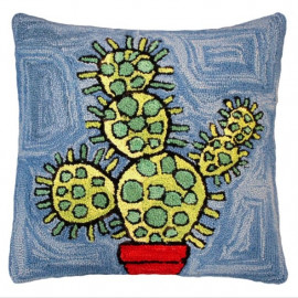 Colorful Blooming Prickly Cactus Pillow Hand Hooked Rug