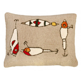 Fishing Rod & Lure Throw Pillow Hand Hooked Rug