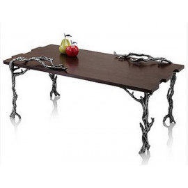 Dark Wood Coffee Table Metal Vine Legs