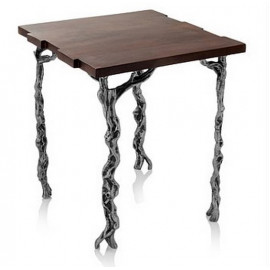 Dark Wood Accent Side Table Metal Vine Legs