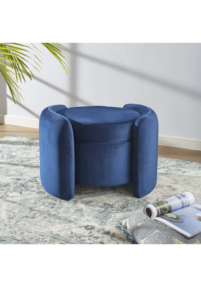 Blue Velvet Storage Footstool Ottoman