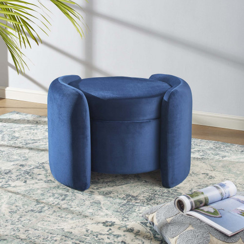 Blue Velvet Storage Footstool Ottoman