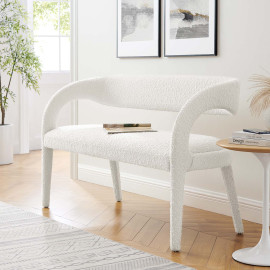 Ivory Cream Boucle Open Curved Back Bench