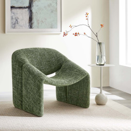 Contemporary Unique Curve Textured Green Chenile Accent Chair