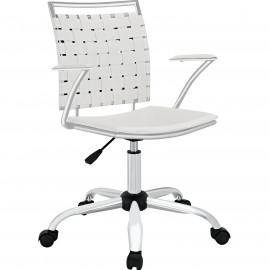 White Faux Leather Woven Back Swivel Office Chair