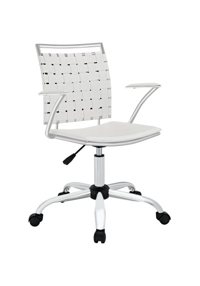 White Faux Leather Woven Back Swivel Office Chair