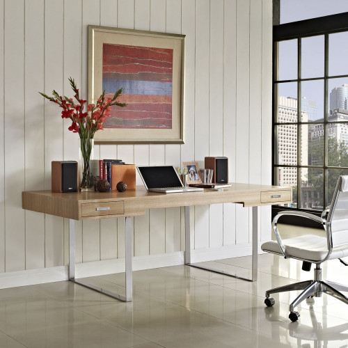 Natural Wood Color Silver Base Simple Clean Modern Desk
