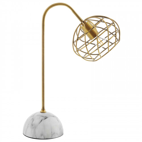 Gold Wire Cage Shade White Base Table Desk Lamp