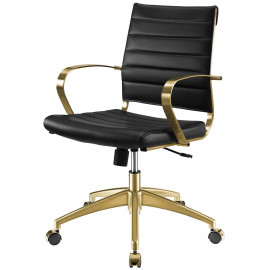 Black Faux Leather Lumbar Support Swivel Gold Base Office Chair