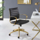 Black Faux Leather Lumbar Support Swivel Gold Base Office Chair