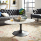 White Marble Oval Top Black Base Industrial Modern Coffee Table 