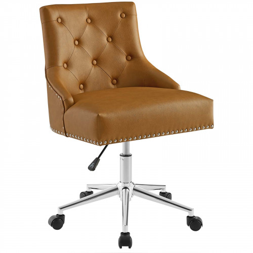 Brown Tan Faux Leather Button Tufted Swivel Office Chair