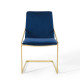 Blue Velvet Gold Base Sleek Angular Accent Dining Chair