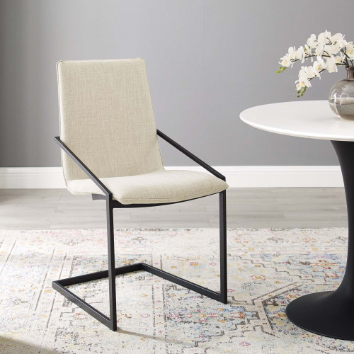 Beige Fabric Black Base Sleek Angular Accent Dining Chair