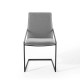Light Grey Fabric Black Base Sleek Angular Accent Dining Chair