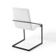 White Fabric Black Base Sleek Angular Accent Dining Chair