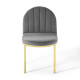 Grey Velvet Channel Tufted Gold Body Accent Dining Chair