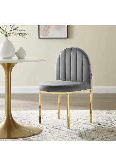 Grey Velvet Channel Tufted Gold Body Accent Dining Chair