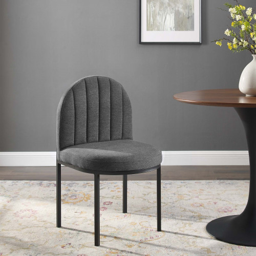 Dark Grey Channel Tufted Fabric Black Body Accent Dining Chair