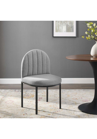 Light Grey Channel Tufted Fabric Black Body Accent Dining Chair