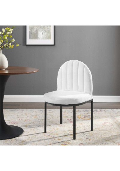 White Channel Tufted Fabric Black Body Accent Dining Chair