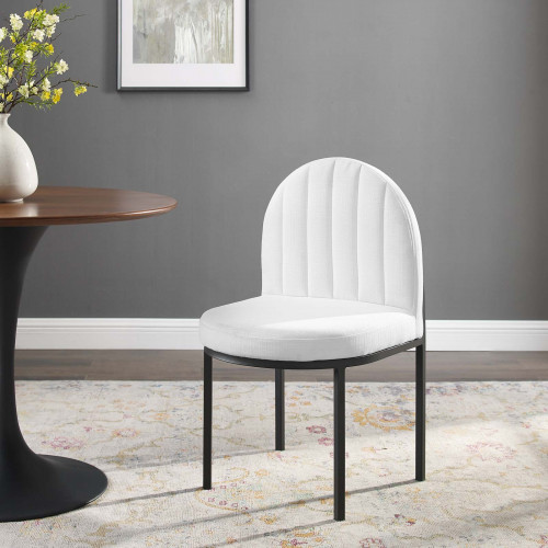 White Channel Tufted Fabric Black Body Accent Dining Chair