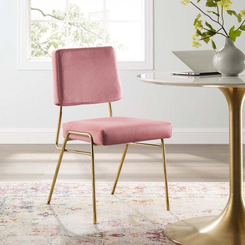 Pink Blush Rose Velvet Gold Body Mid Century Accent Dining Chair