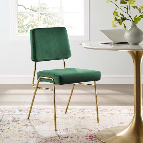 Forest Green Velvet Gold Body Mid Century Accent Dining Chair
