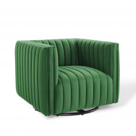 Green Velvet Vertical Channel Tufted Swivel Chair