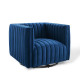 Blue Velvet Vertical Channel Tufted Swivel Chair